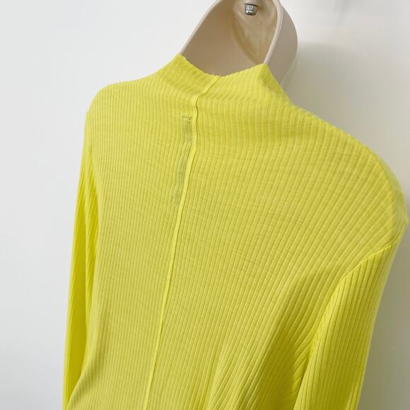 Enza Costa Women's Rib Knit Mock Neck Top NEW *FLAW* Long Sleeve Sz M Yellow - Picture 7 of 10